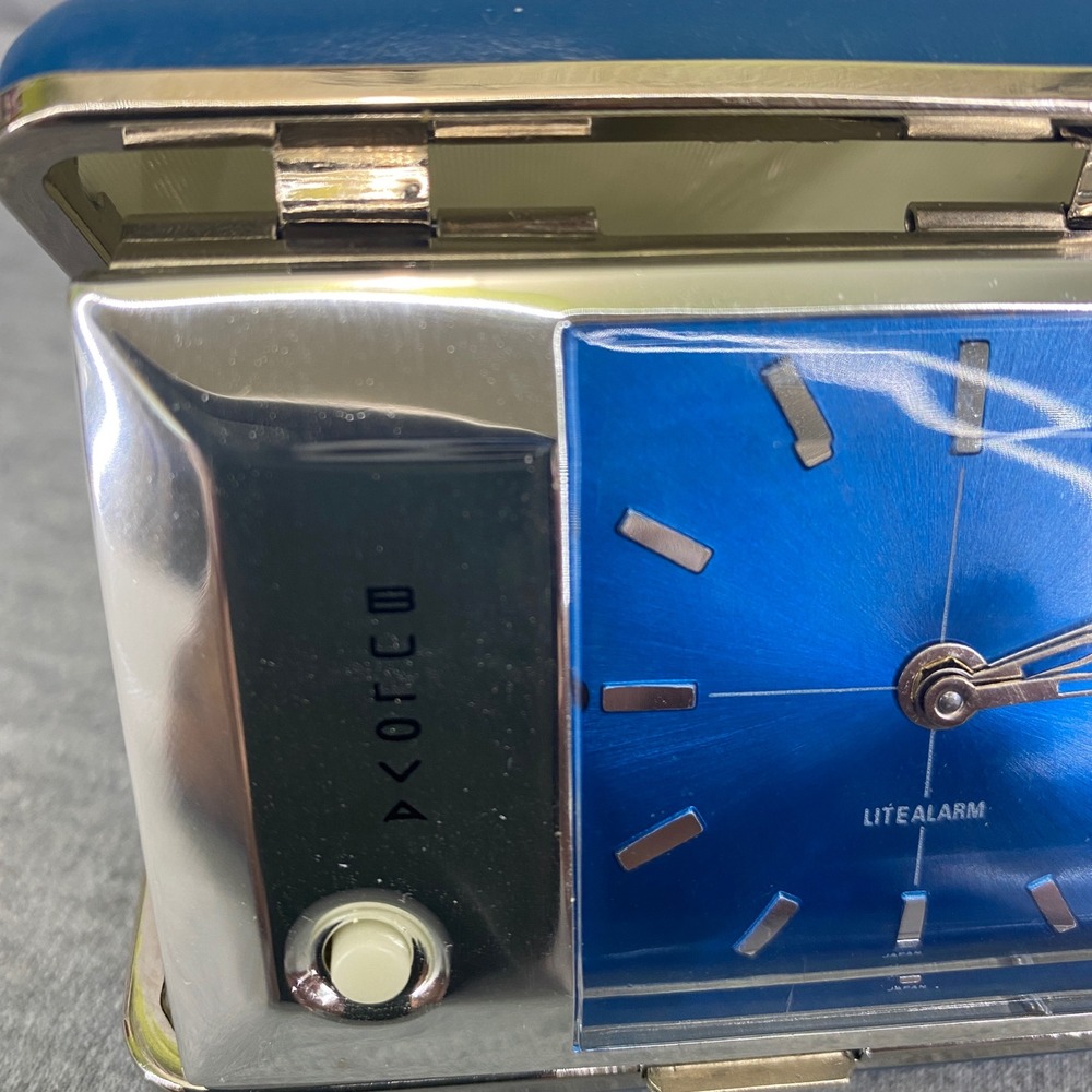 Bulova Travel Alarm Clock Blue Silver Lite Alarm Japan Vintage For Parts Only - Picture 2 of 5